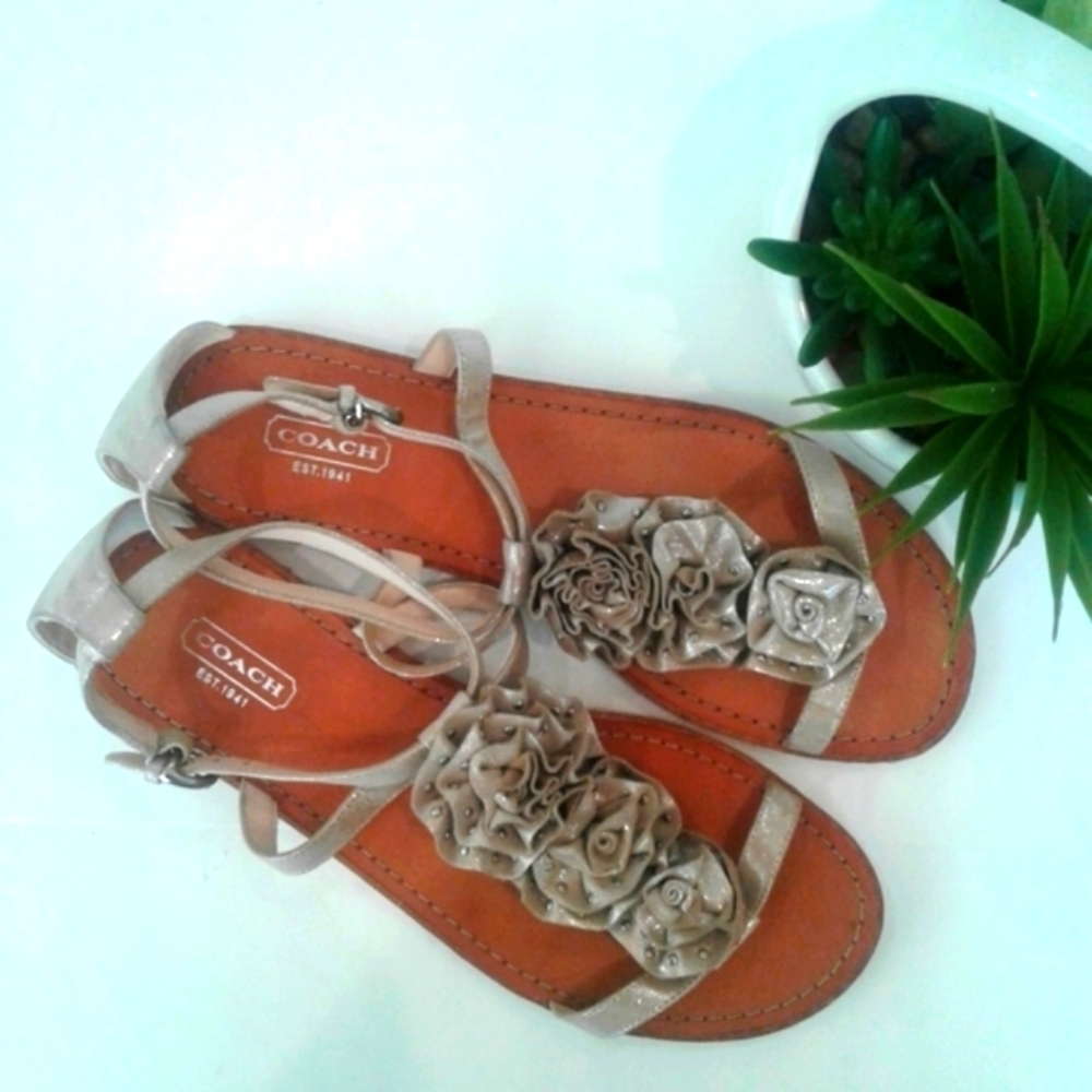 Coach leather sandals studded flowers